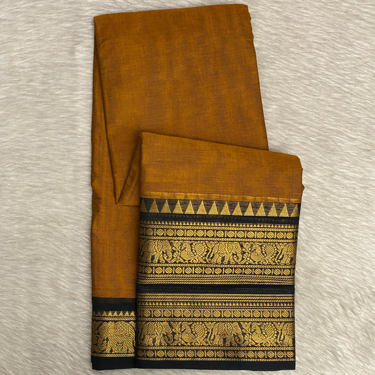 Classic Yellow Kanchi Cotton Saree with Traditional Border