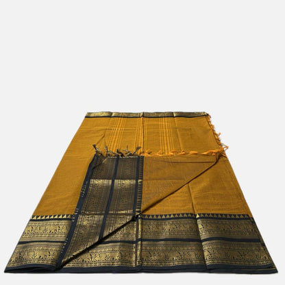 Classic Yellow Kanchi Cotton Saree with Traditional Border