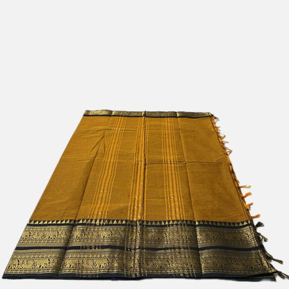 Classic Yellow Kanchi Cotton Saree with Traditional Border