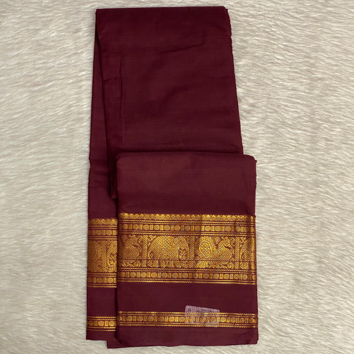 Classic Maroon Kanchi Cotton Saree with Traditional Border