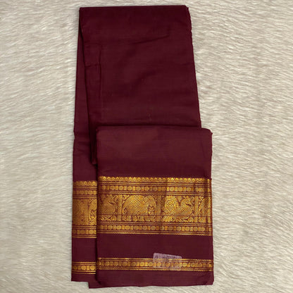 Classic Maroon Kanchi Cotton Saree with Traditional Border