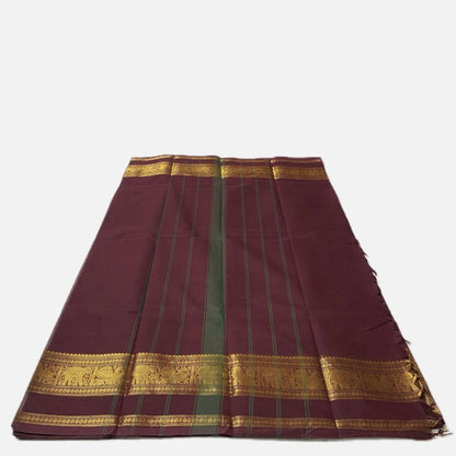 Classic Maroon Kanchi Cotton Saree with Traditional Border