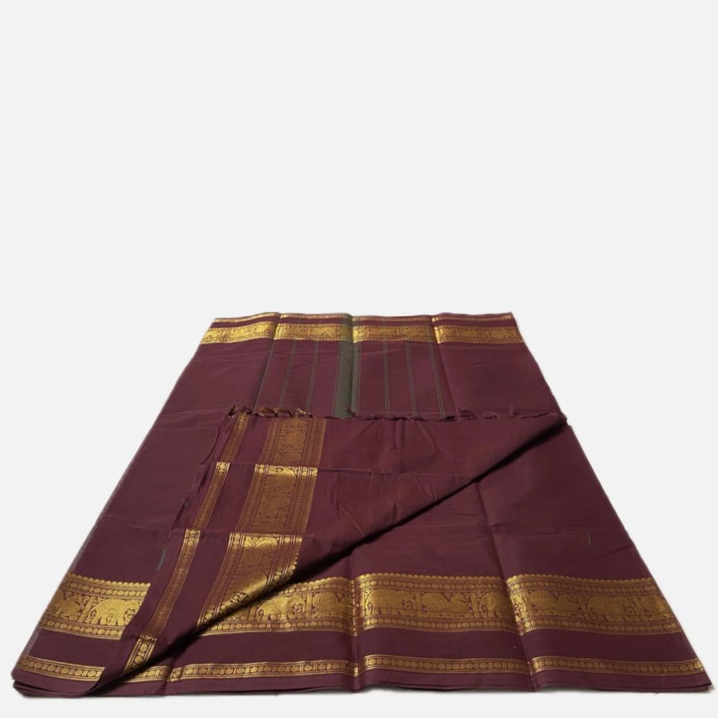 Classic Maroon Kanchi Cotton Saree with Traditional Border