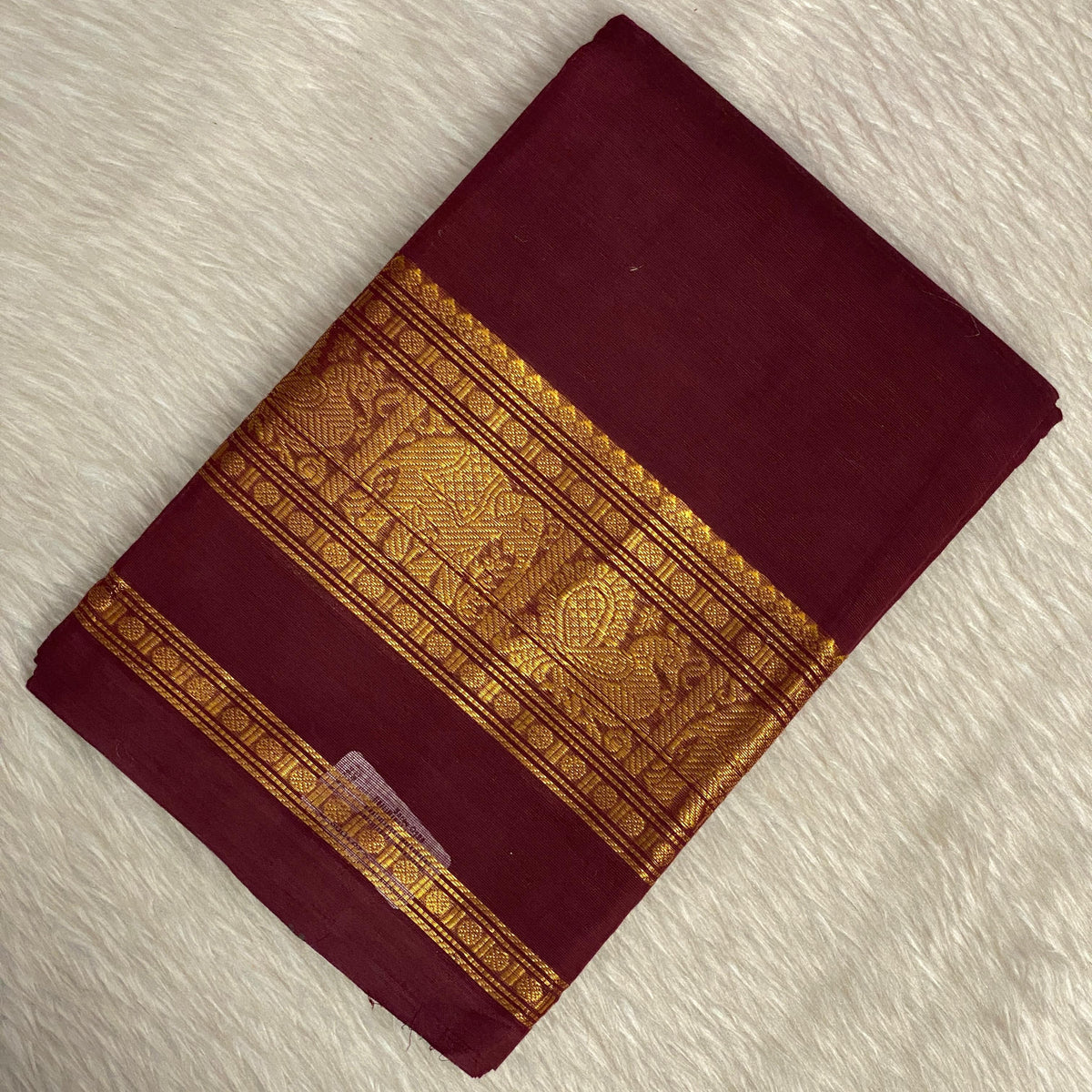 Classic Maroon Kanchi Cotton Saree with Traditional Border