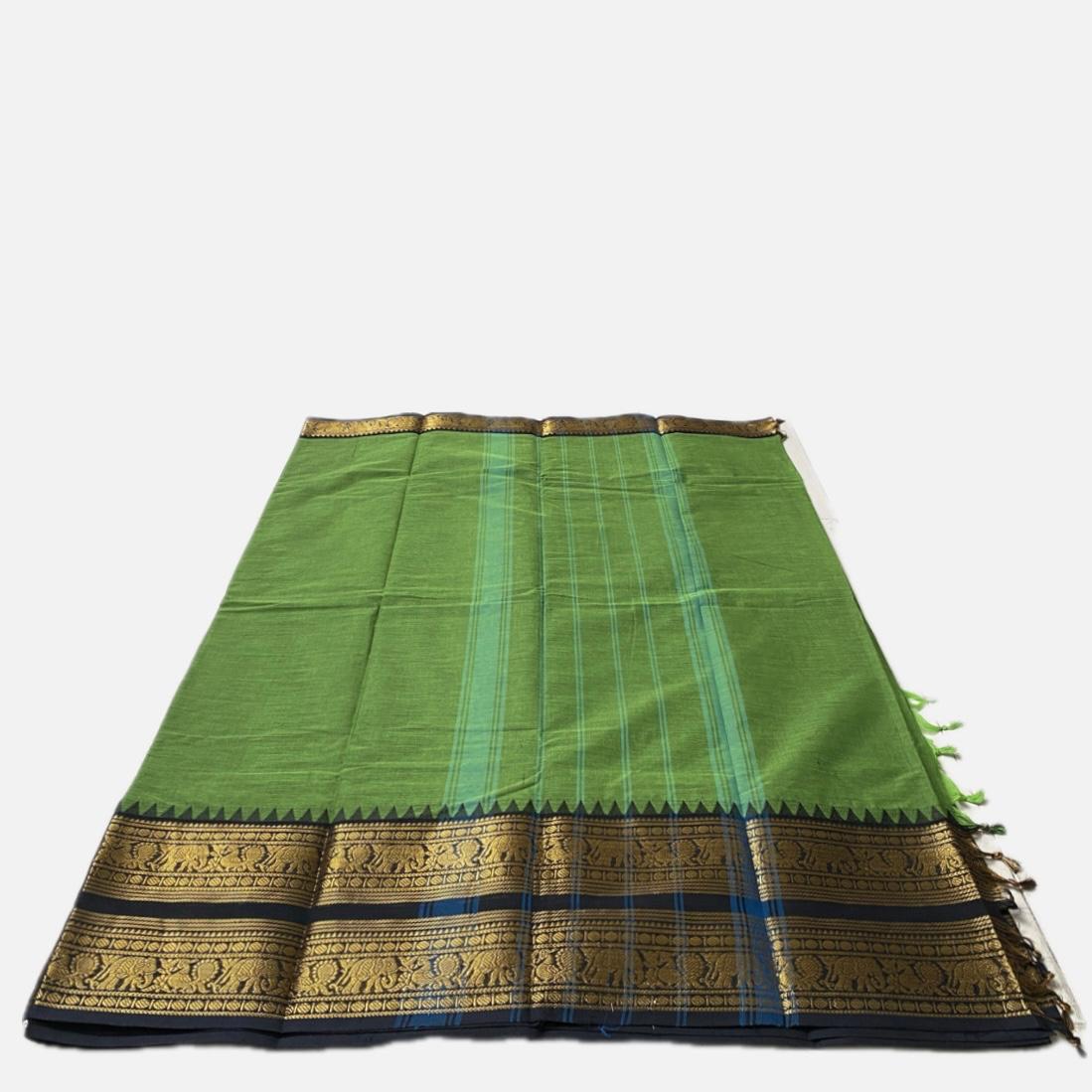Classic Emerald Green Kanchi Cotton Saree with Traditional Border