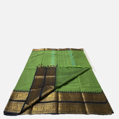 Classic Emerald Green Kanchi Cotton Saree with Traditional Border