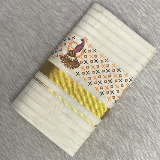 Classic Cotton  Kerala Setmund with Fine Gold Stripes