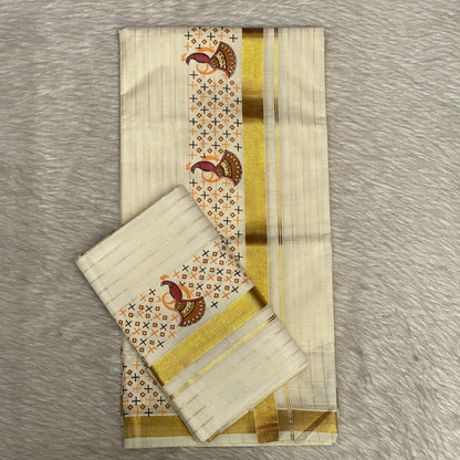 Classic Cotton  Kerala Setmund with Fine Gold Stripes