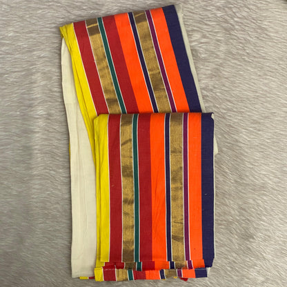 Vibrant Multi-Color Striped Design Mul Cotton Saree