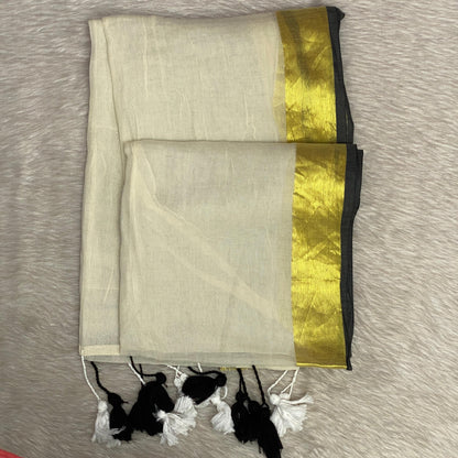 Mul Cotton Saree with Black and Golden Border