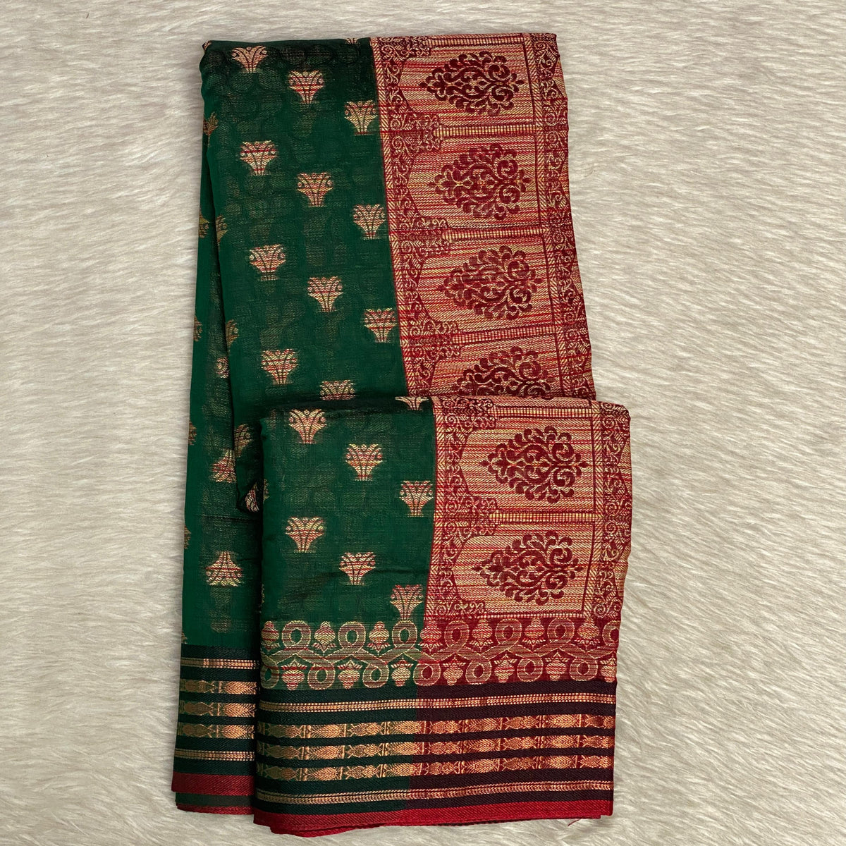 Rajani Floral Butta Cotton Saree Brick Red