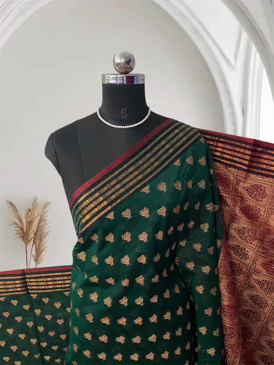 Rajani Floral Butta Cotton Saree Brick Red