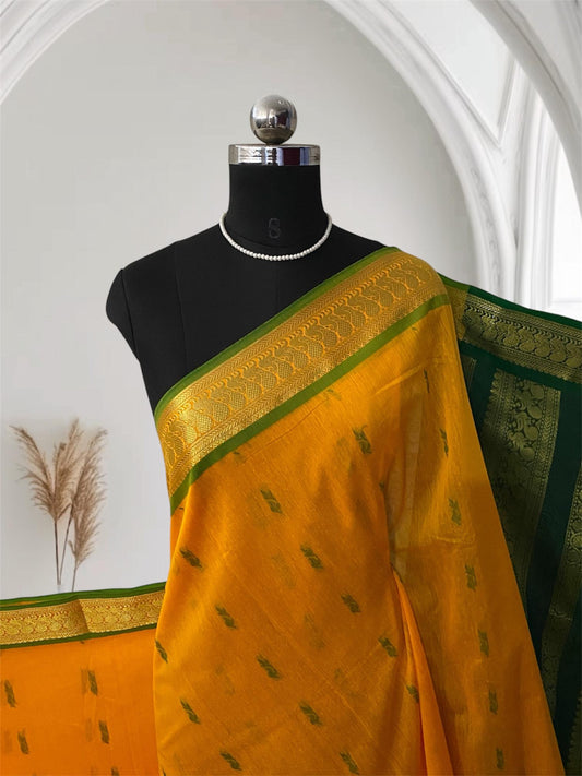 Kalyani Cotton Saree in Yellow and Green Combo