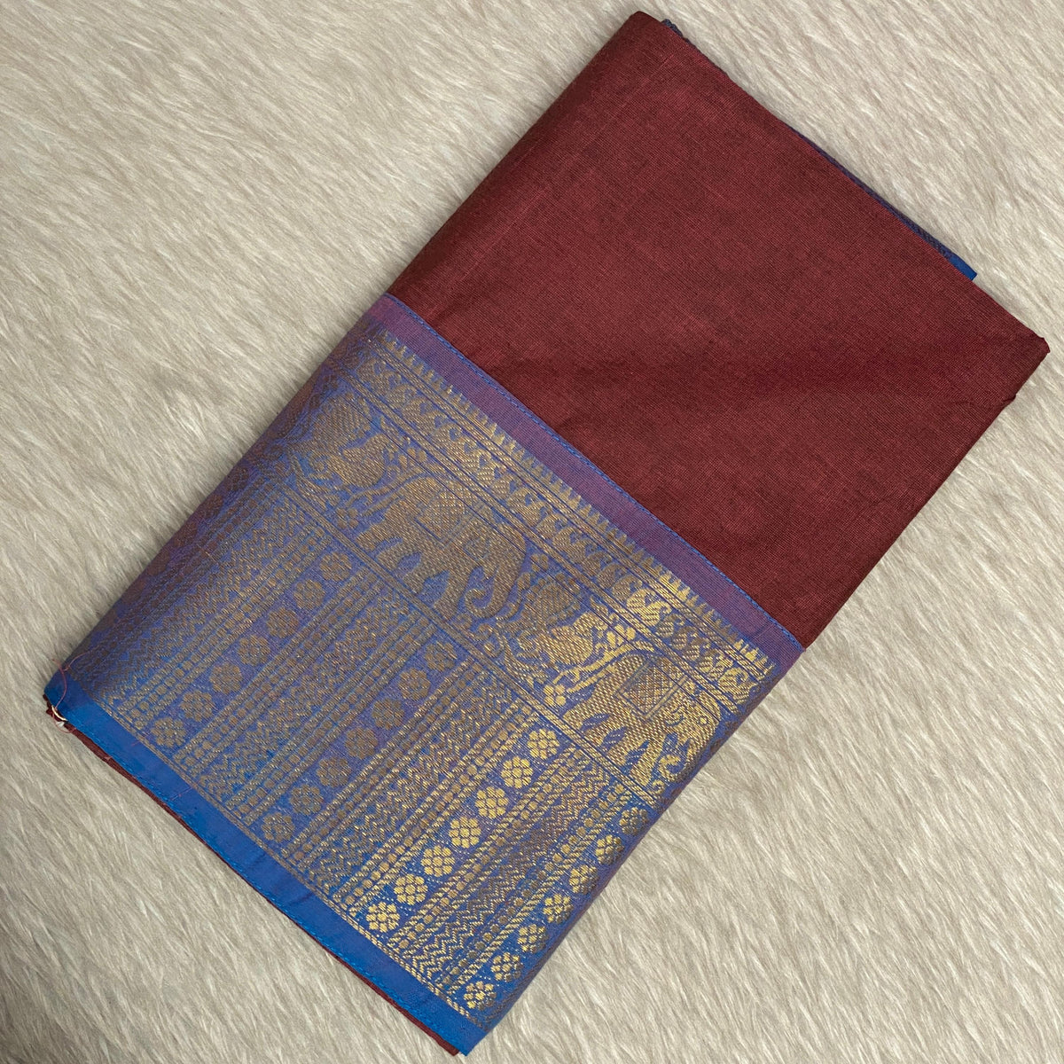 Kanchi Cotton Saree in Brick Red
