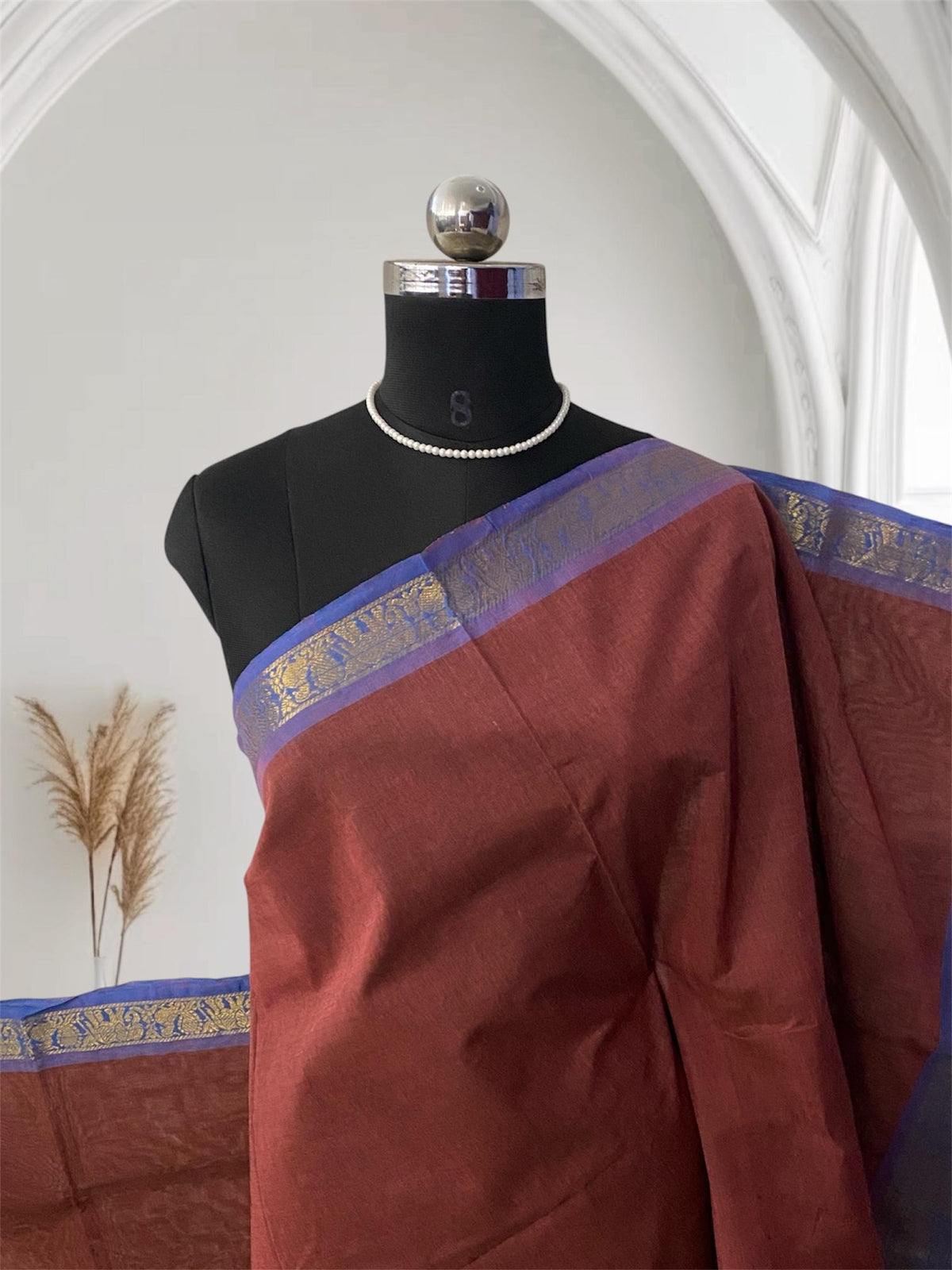 Kanchi Cotton Saree in Brick Red