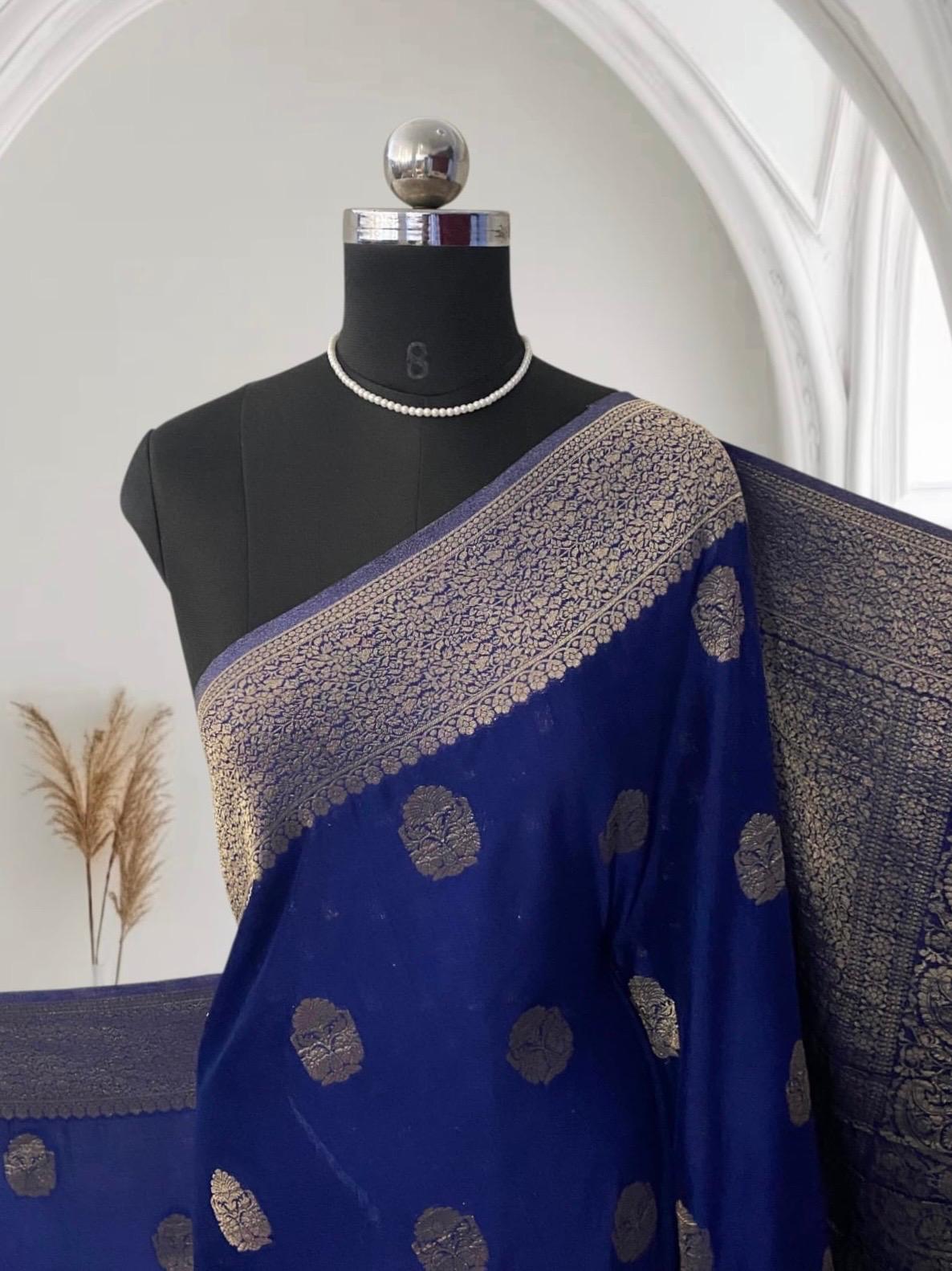Smrithy Viscose Georgette Saree with Floral design Blue