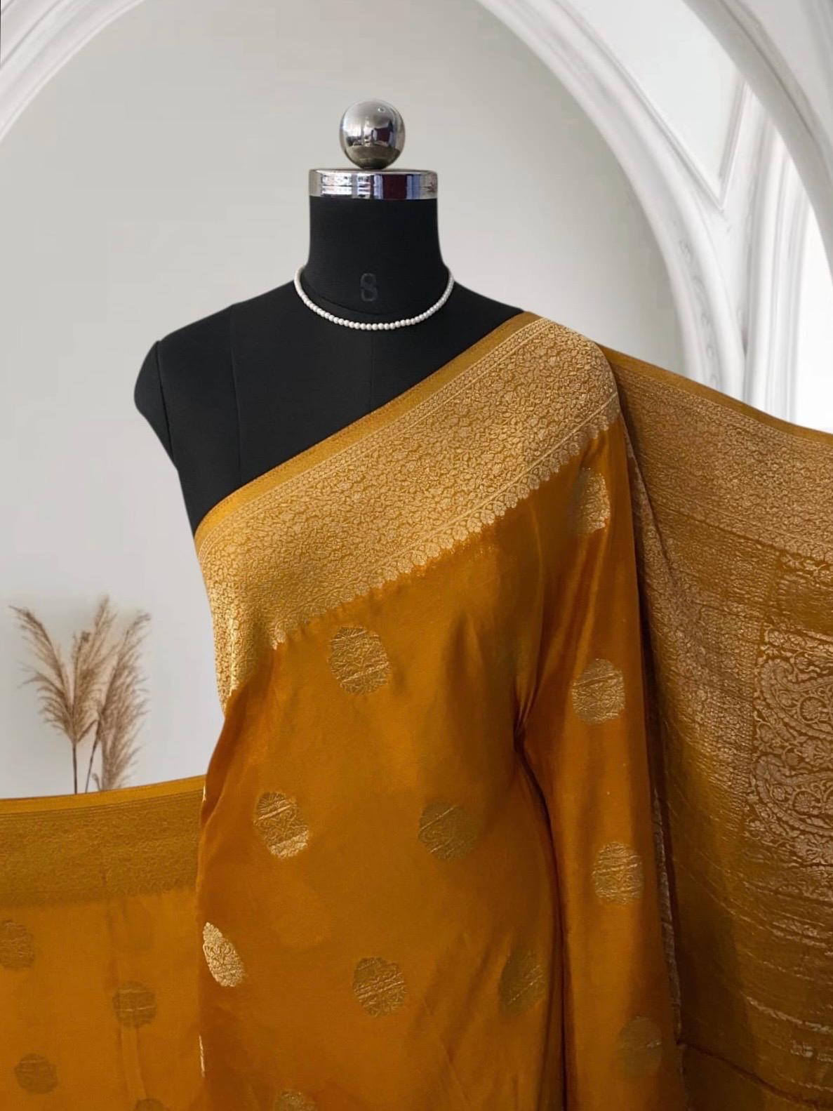 Smrithy Viscose Georgette Saree with Floral design Mustard