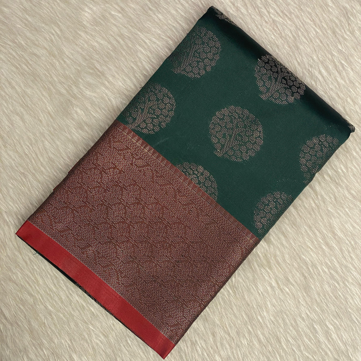 Semi Silk Saree in Green with Floral Butta