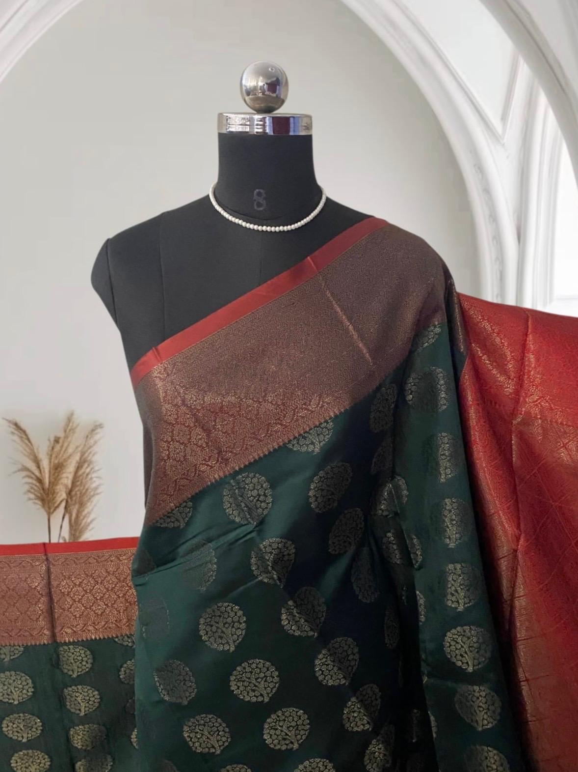 Semi Silk Saree in Green with Floral Butta