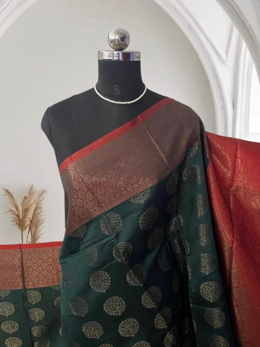 Semi Silk Saree in Green with Floral Butta