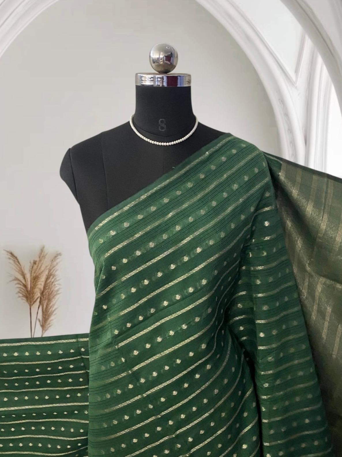 ✨Kannaki Banarasi Silk Golden Butti Saree Green✨