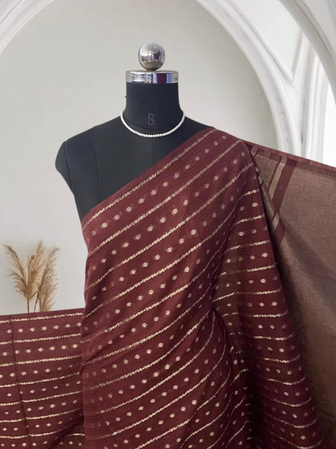 ✨Kannaki Banarasi Silk Golden Butti Saree Maroon✨