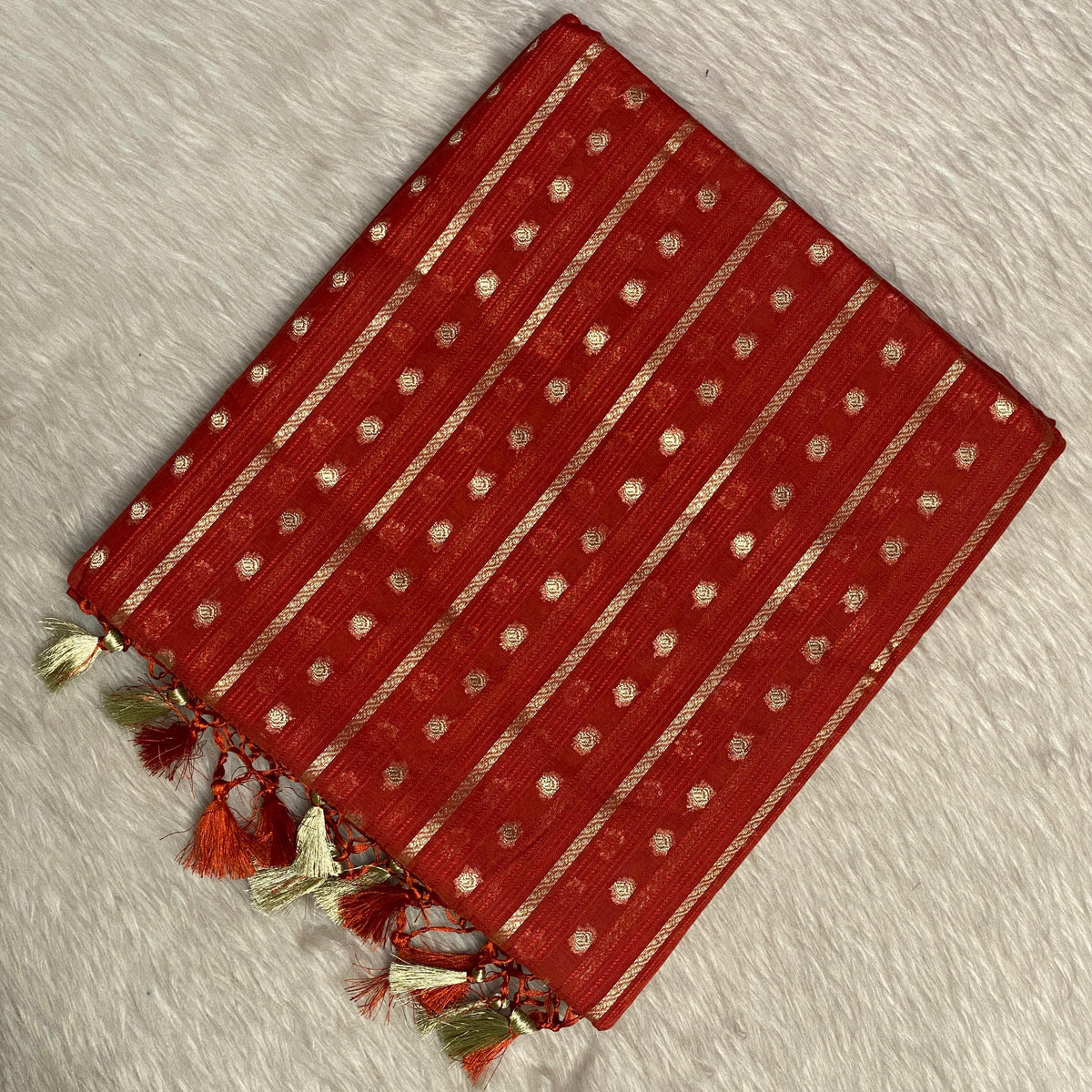 ✨Kannaki Banarasi Silk Golden Butti Saree  Rust Orange✨