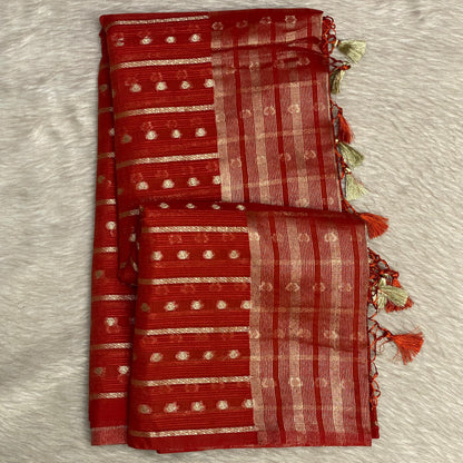 ✨Kannaki Banarasi Silk Golden Butti Saree  Rust Orange✨