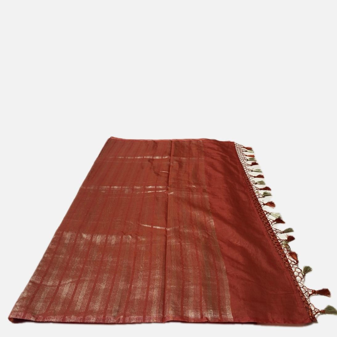 ✨Kannaki Banarasi Silk Golden Butti Saree  Rust Orange✨