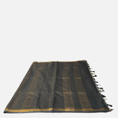 Vyshali Linen Jute Saree in Black Checks