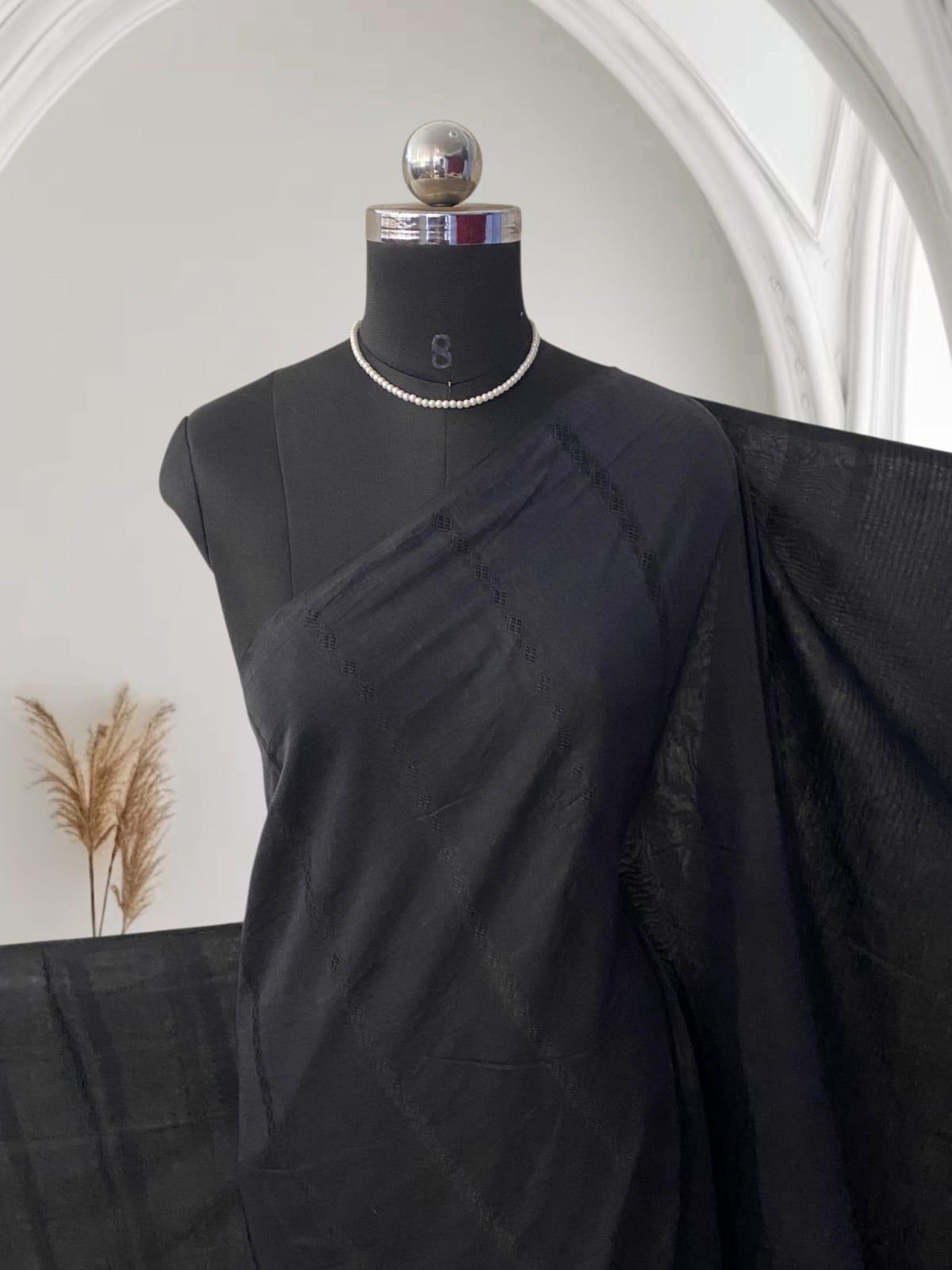 Cotton Chanderi in Plain Black