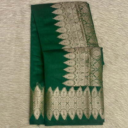 Royal Green Lightweight Silk Saree with Traditional Gold Weaving