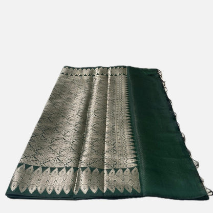 Royal Green Lightweight Silk Saree with Traditional Gold Weaving