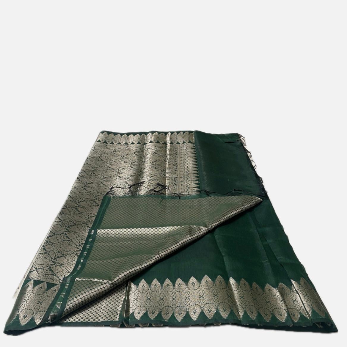 Royal Green Lightweight Silk Saree with Traditional Gold Weaving