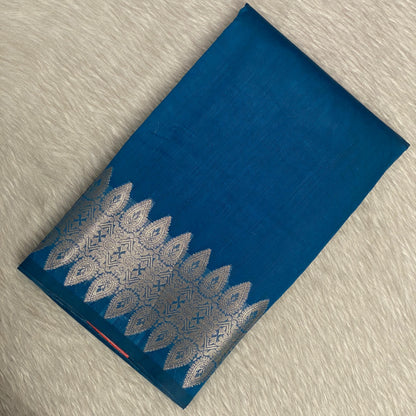 Rich Blue Soft Silk Saree with Silver Zari Paisley Border