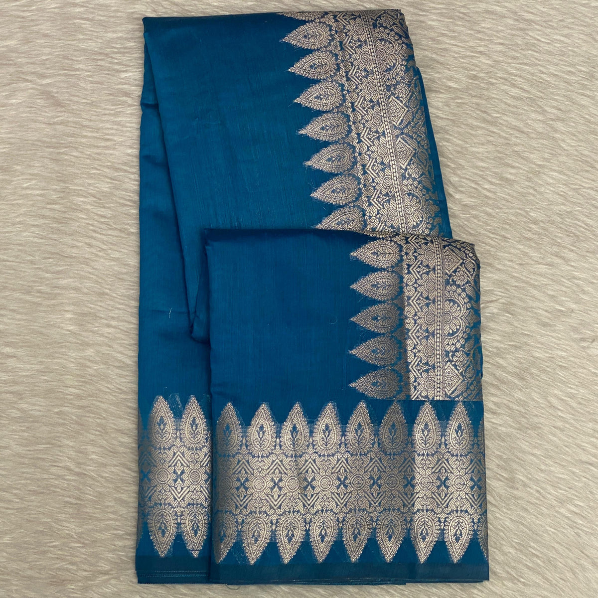 Rich Blue Soft Silk Saree with Silver Zari Paisley Border