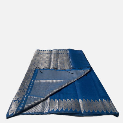 Rich Blue Soft Silk Saree with Silver Zari Paisley Border