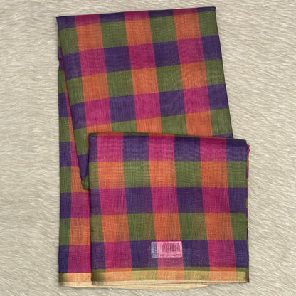 Madras Check Cotton saree in Blue and Pink
