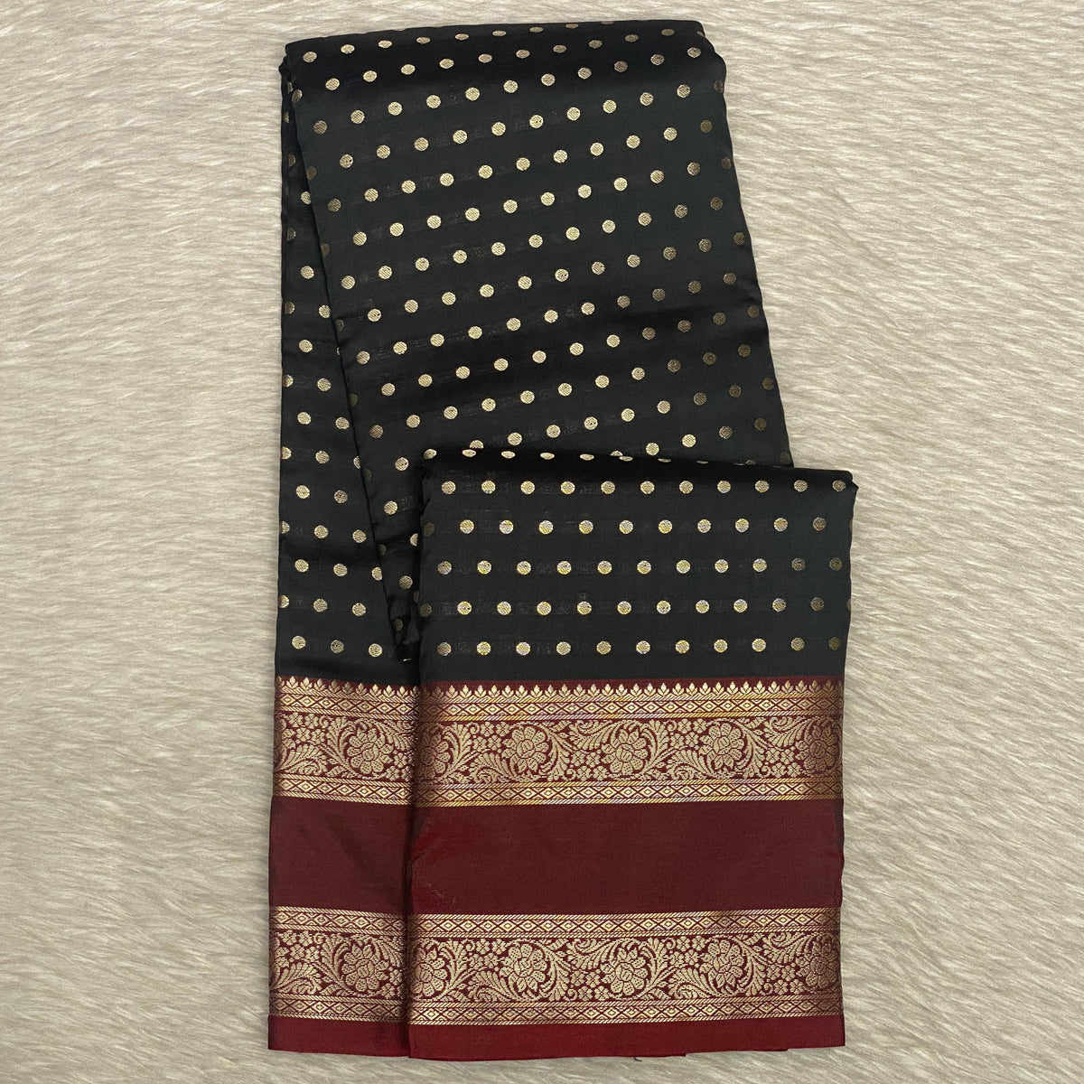 Pavizham Banarasi Butti Saree with Double Border Black