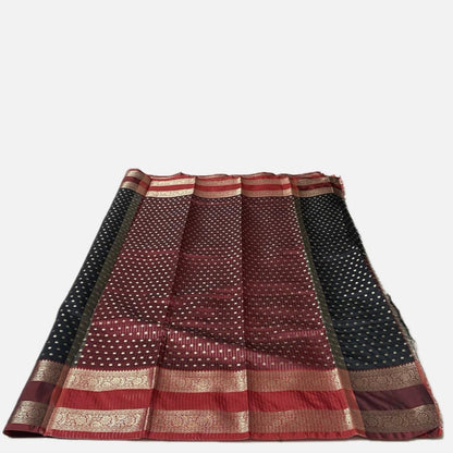 Pavizham Banarasi Butti Saree with Double Border Black