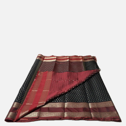 Pavizham Banarasi Butti Saree with Double Border Black