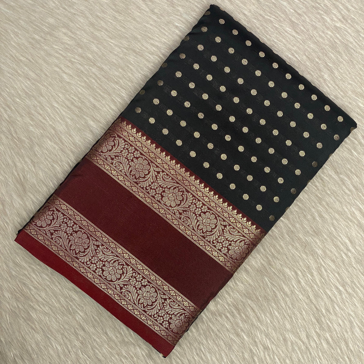 Pavizham Banarasi Butti Saree with Double Border Black