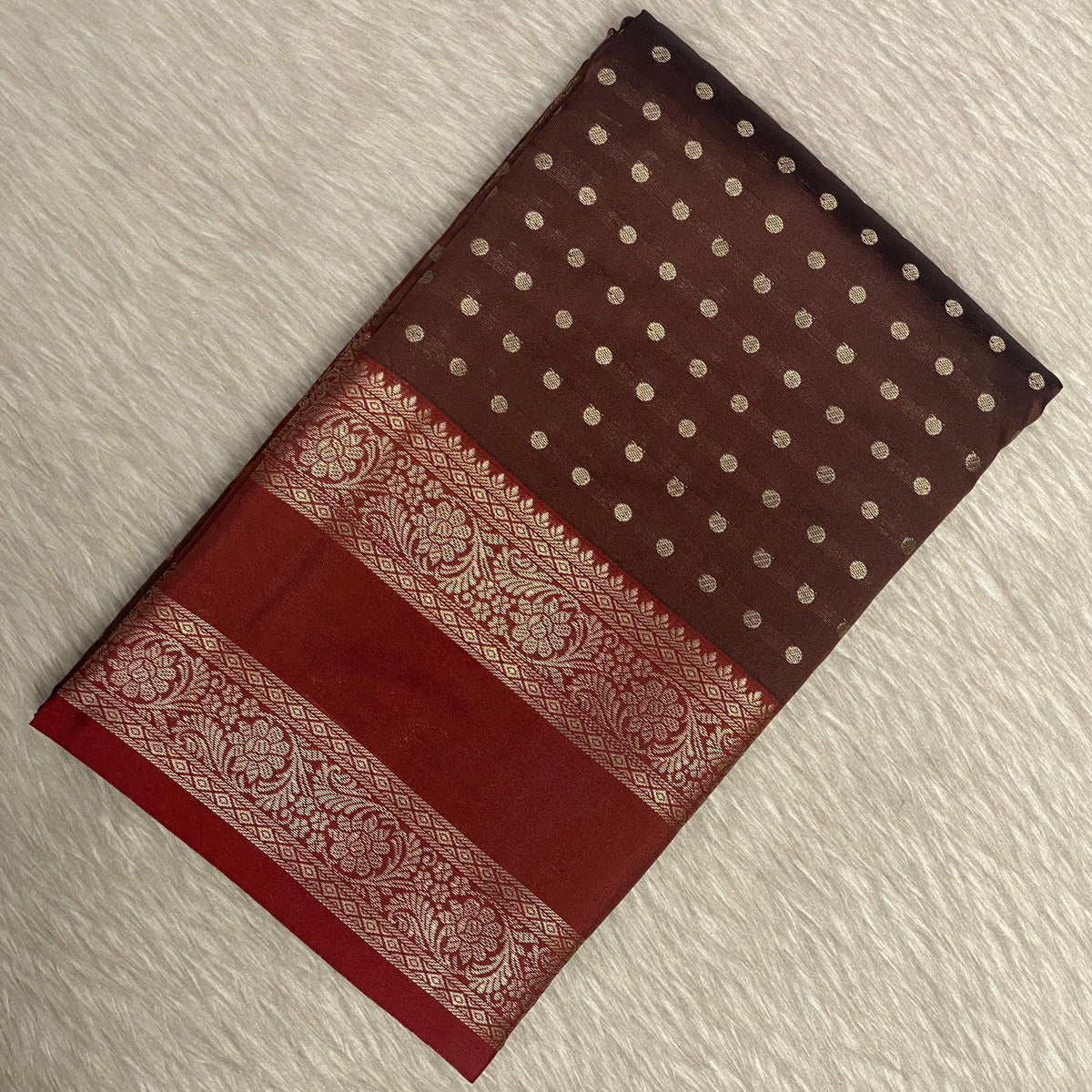 Banarasi Butti Saree with Double Border Brown