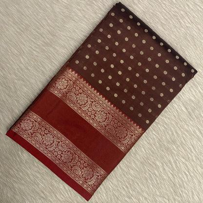 Banarasi Butti Saree with Double Border Brown