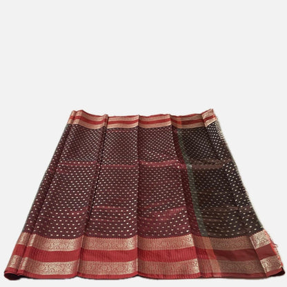 Banarasi Butti Saree with Double Border Brown