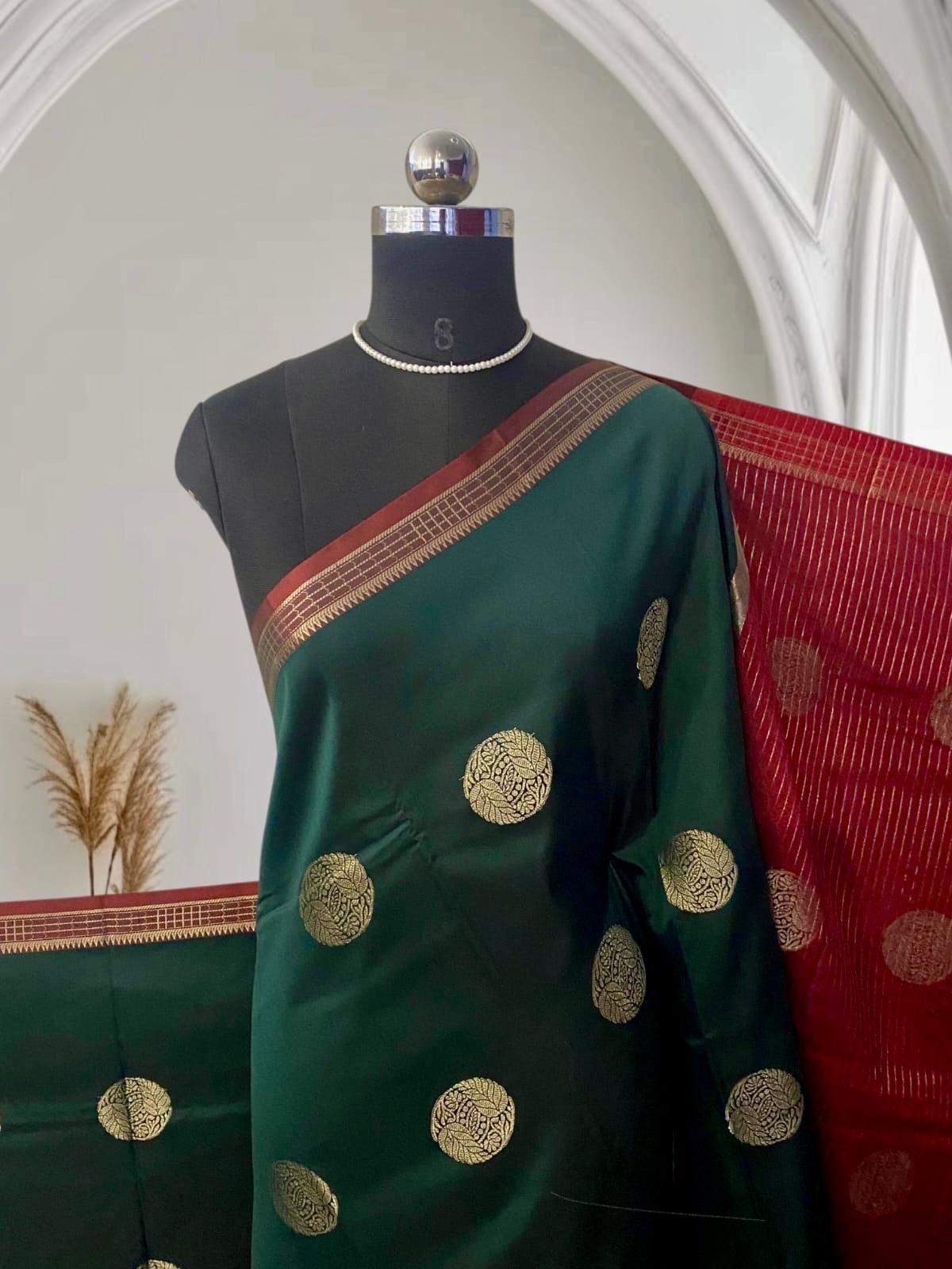Rukmini Semi Silk Saree in Green & Maroon