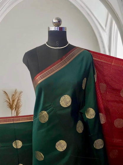 Rukmini Semi Silk Saree in Green & Maroon