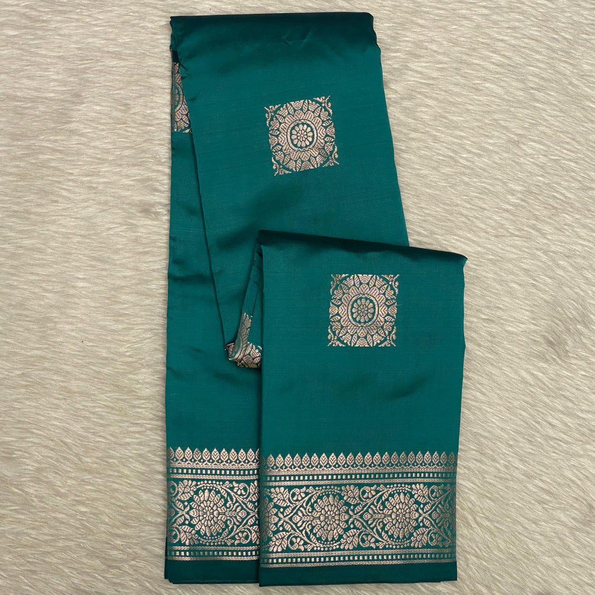 Seetha Soft Silk Saree with Square Design  Peacock