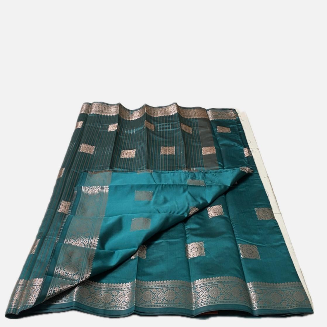 Seetha Soft Silk Saree with Square Design  Peacock
