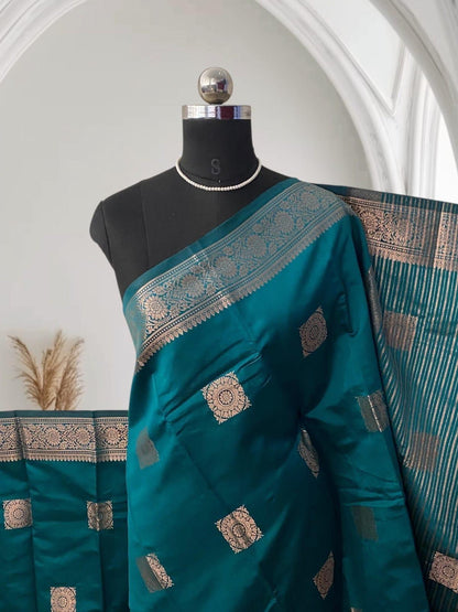 Seetha Soft Silk Saree with Square Design  Peacock
